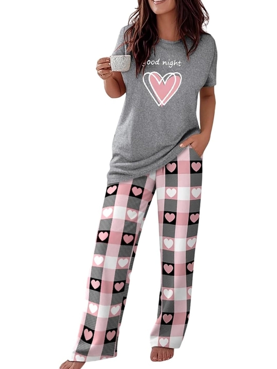 Other - Gray & Pink 2-Piece Goodnight Heart Pajama Set